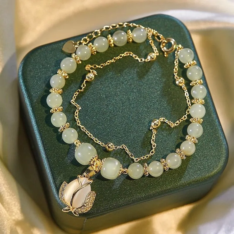 Elegant Rose Pendant Beaded Bracelet